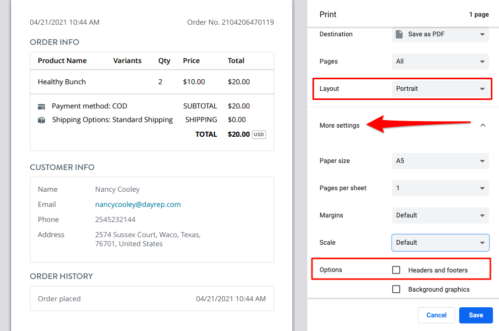 Show how to do settings for printing a shipping label in the Strikingly editor Show how to do settings for printing a shipping label in the Strikingly editor